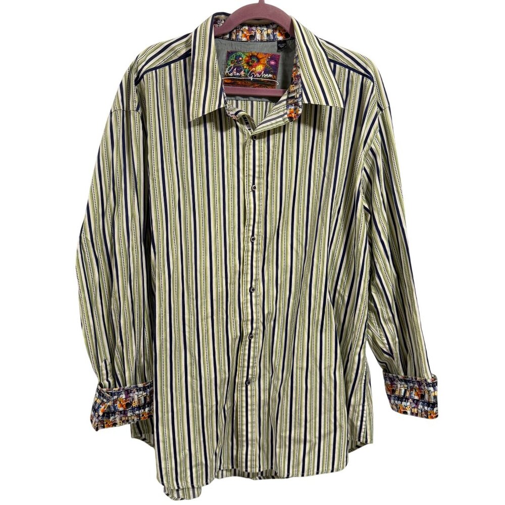 Robert Graham Multicolor Stripe Long Sleeve Flipped‎ Cuff  Shirt Men's Size 3XL